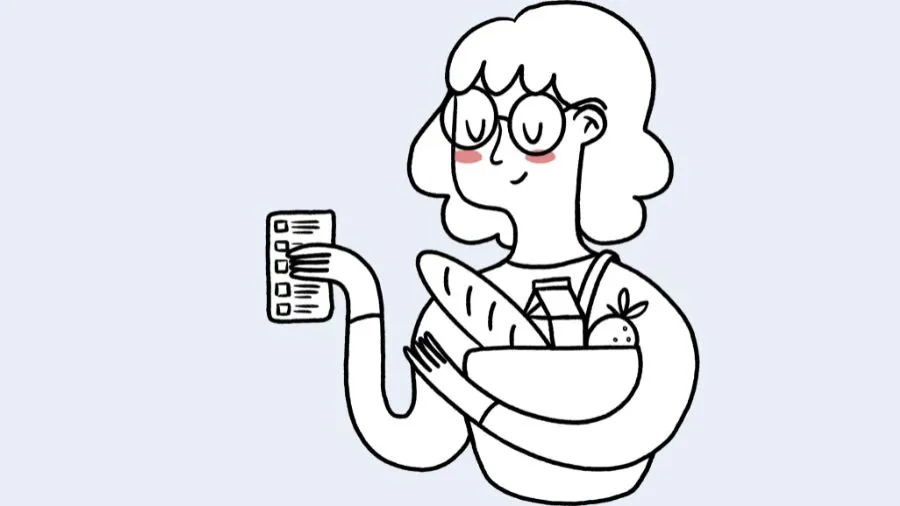 スマホで食品を注文する女性